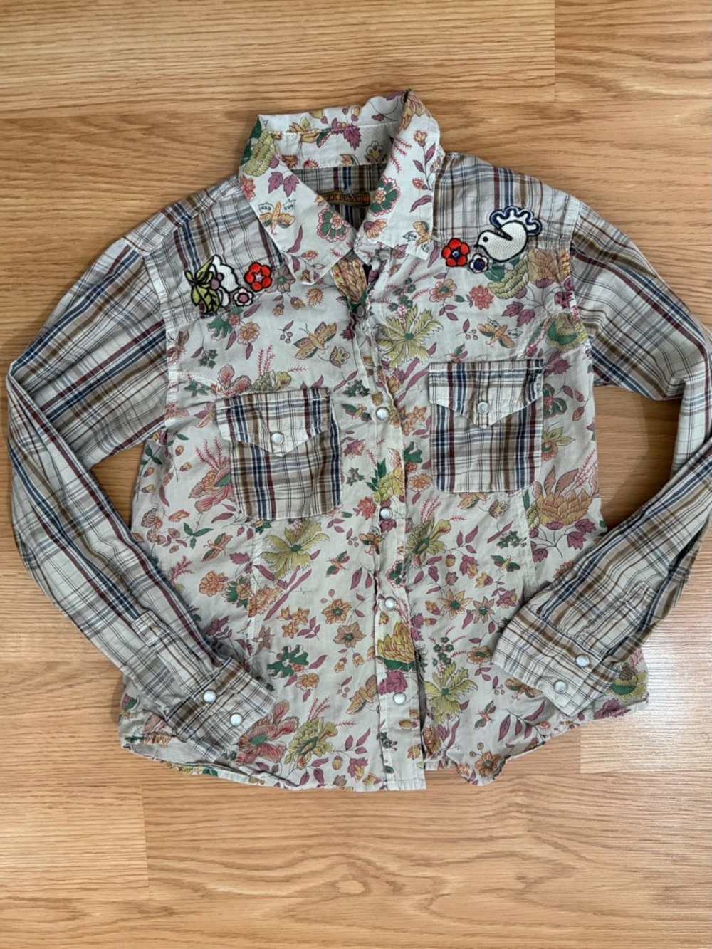 Vintage Western Floral Patchwork Button-Up Shirt Girls 8